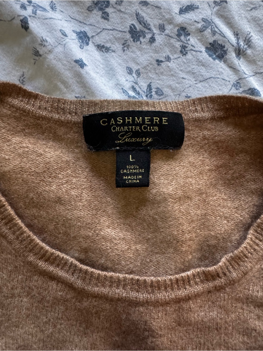 Charter Club Cashmere Crewneck Sweater in Camel Brown